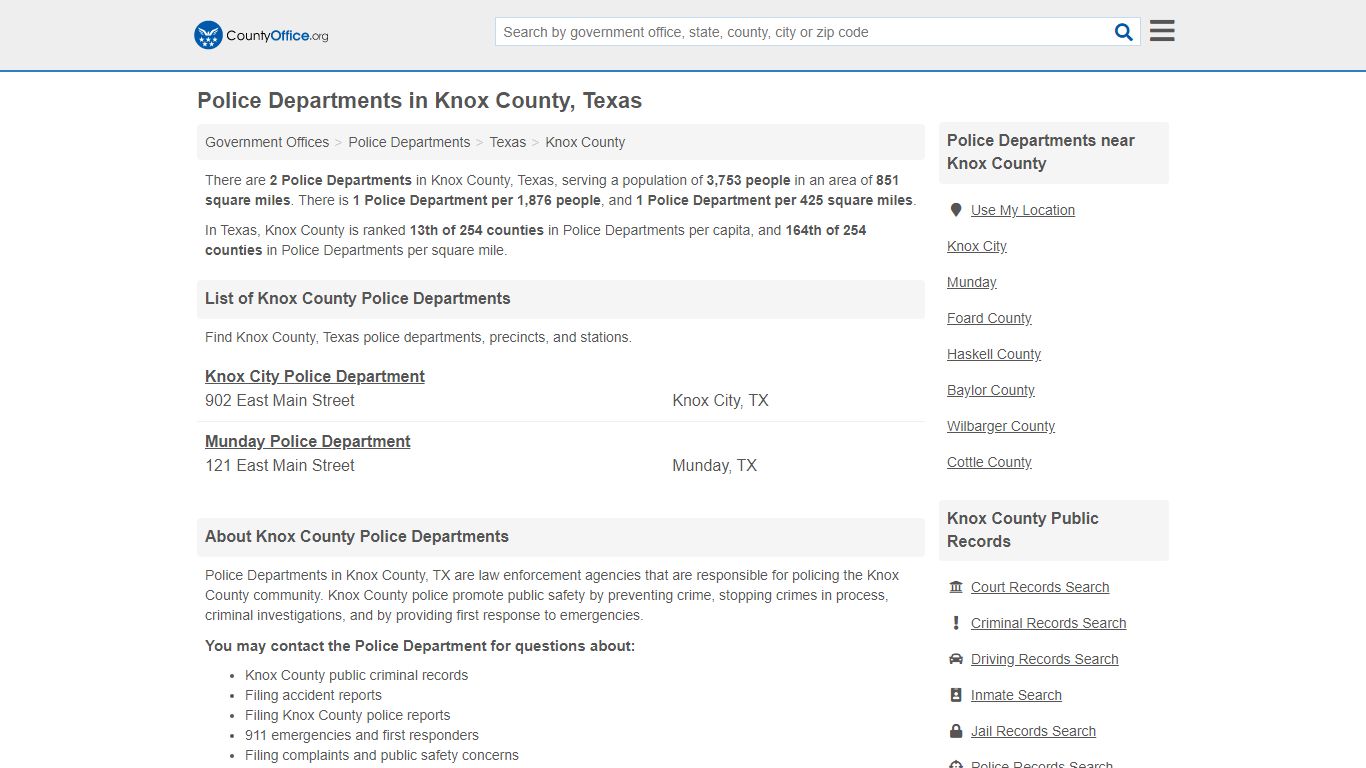 Police Departments - Knox County, TX (Arrest Records & Police Logs)